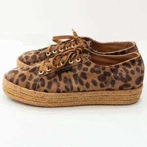 Superga leopard print suede leather platform espadrille jute sneaker 10
